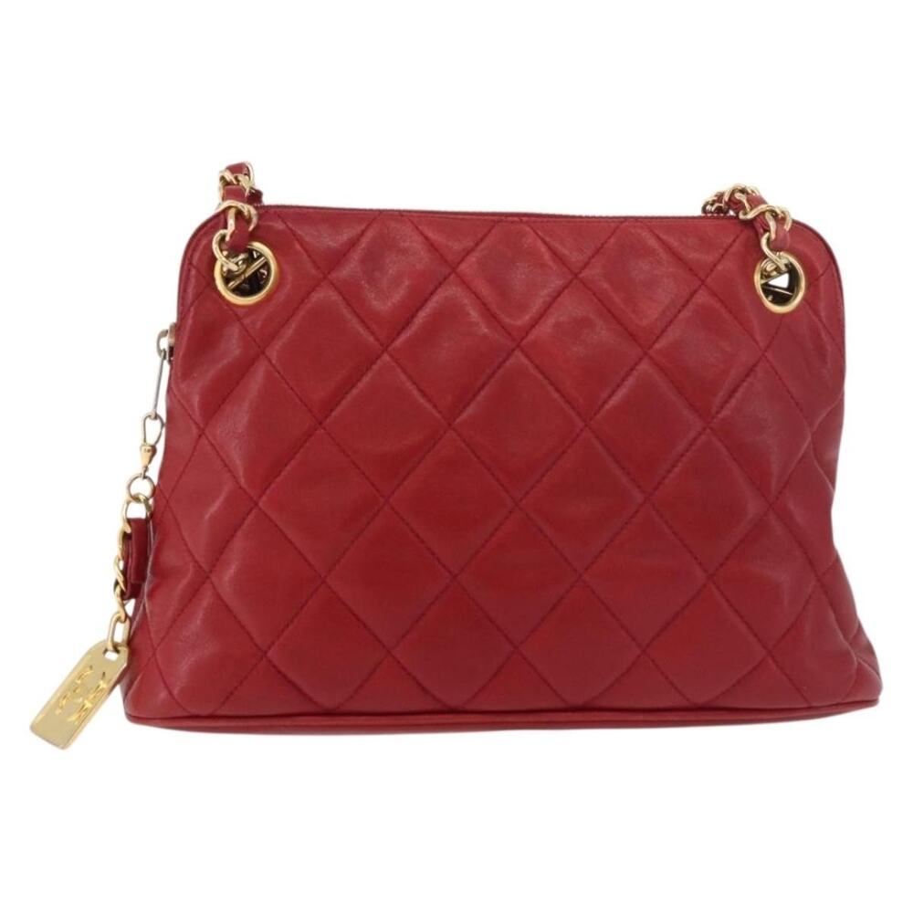 Chanel Matelasse Lambskin Chain Shoulder Bag Red